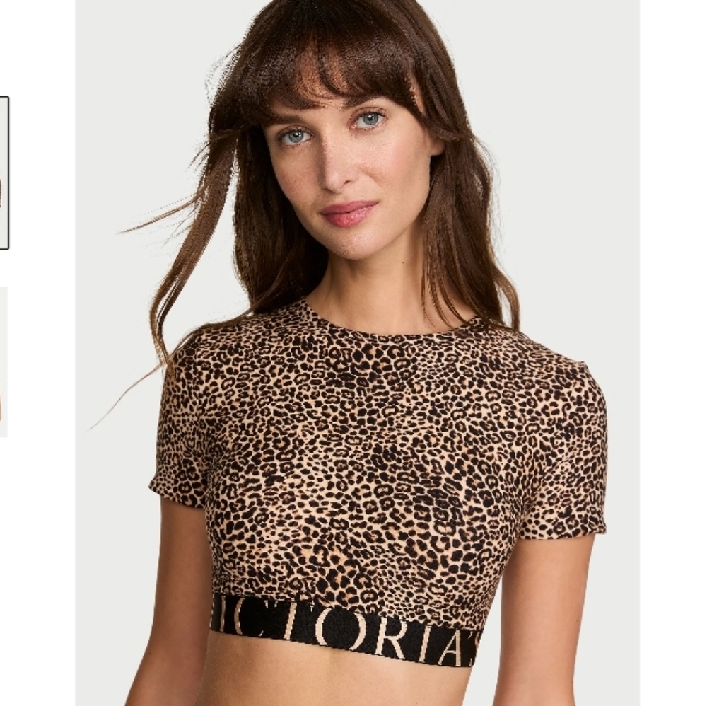 Cotton Short-Sleeve Bralette Crop Top With Matching Thong